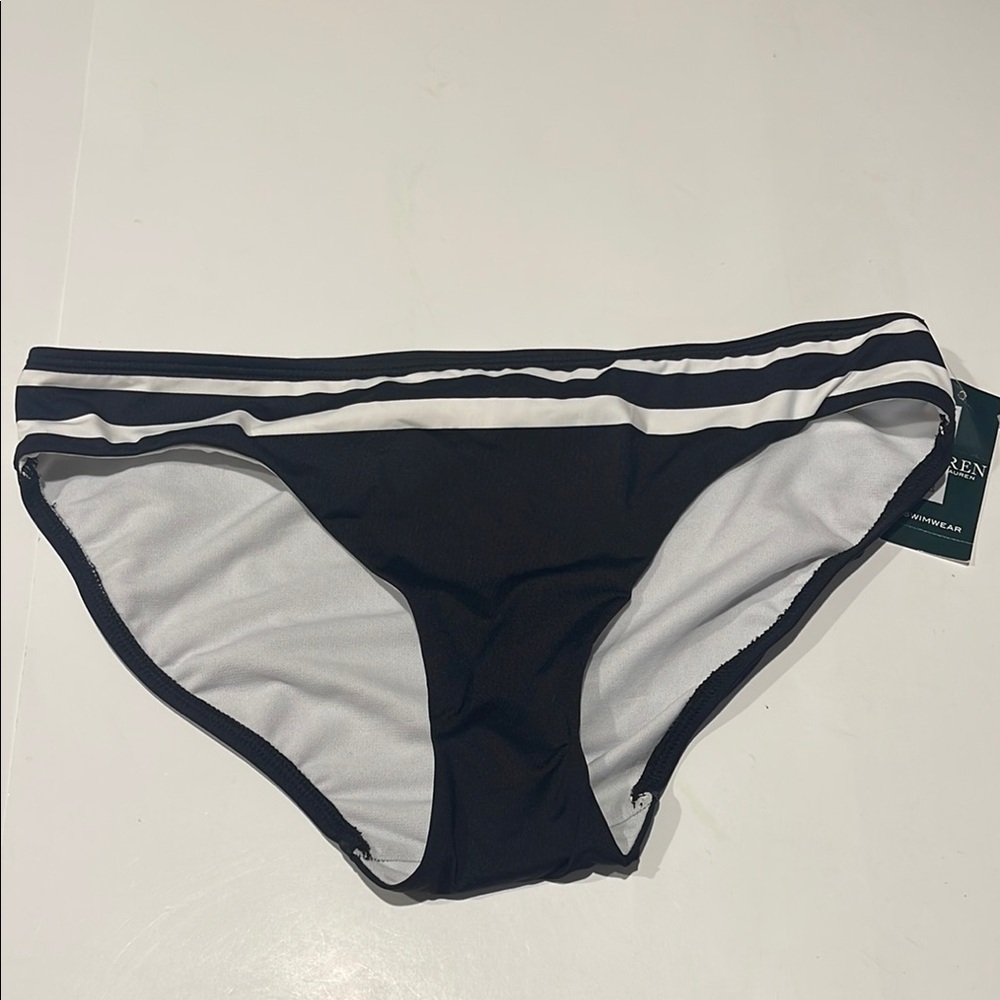 🎉 Ralph Lauren NWT Black and White Women's Swim Bottom sz 8 $56